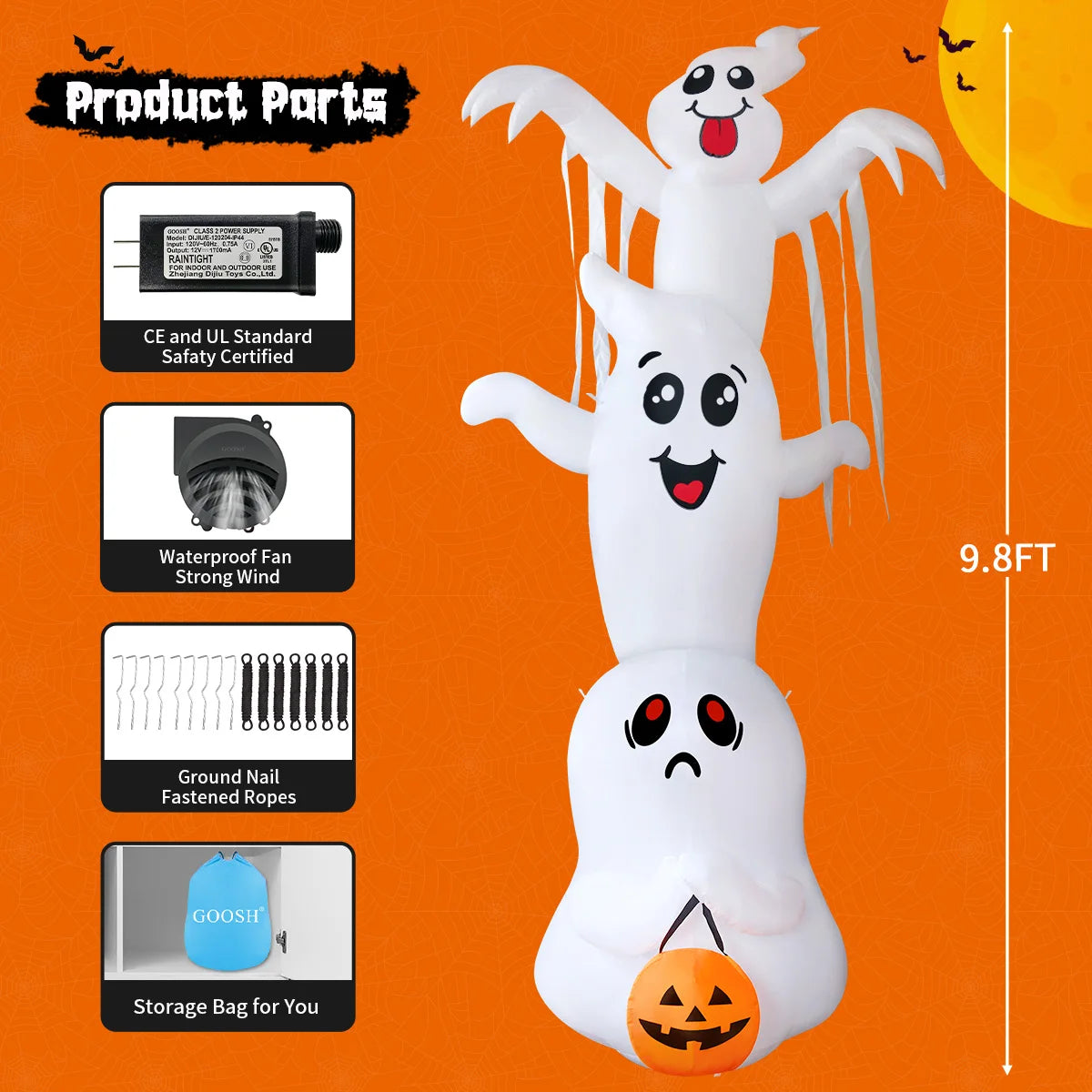 Halloween Inflatables 9.8 FT Inflatable Ghost Scary Blow up Ghost Outdoor Halloween Decorations Clearance with Built-in LEDs