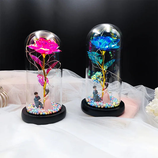 Birthday Gift for Girlfriend Colorful Rose Eternal Flower Luminous Decoration Proposal Prop Valentine's Day Gift for Wife