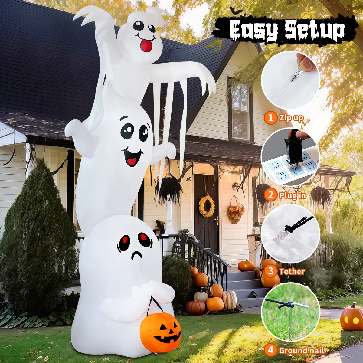 Halloween Inflatables 9.8 FT Inflatable Ghost Scary Blow up Ghost Outdoor Halloween Decorations Clearance with Built-in LEDs