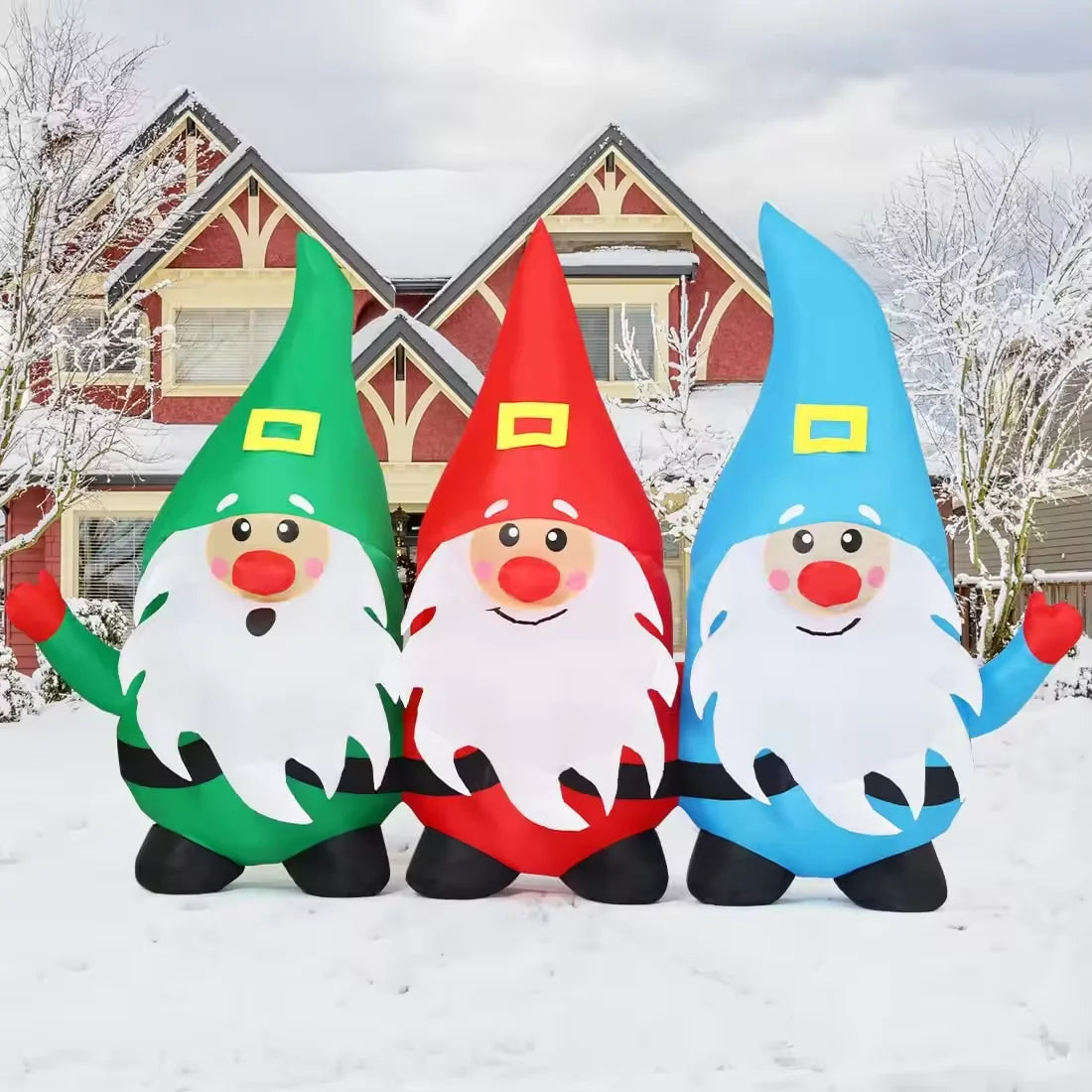 7.5 FT Christmas Gnome Inflatable Three Midgets Holding Hands Outdoor Christmas Decorations Party Decorations