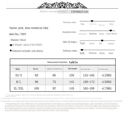 Halloween Costumes Women's Retro European Medieval Dress Pink Blue Court Dress Tea Party Princess Dresses for Female Robe 2022