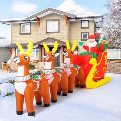 12 FT Santa Sleigh Inflatable, Sleigh and Reindeer, Outdoor Christmas Decorations Clearance with LED Lights