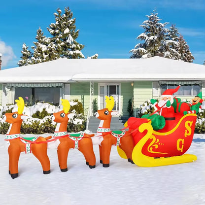 12 FT Santa Sleigh Inflatable, Sleigh and Reindeer, Outdoor Christmas Decorations Clearance with LED Lights