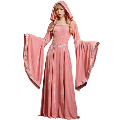 Halloween Costumes Women's Retro European Medieval Dress Pink Blue Court Dress Tea Party Princess Dresses for Female Robe 2022