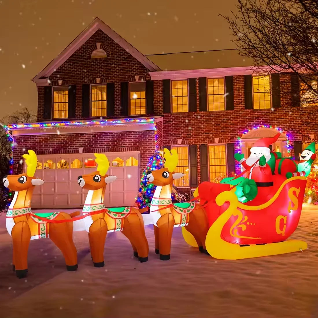 12 FT Santa Sleigh Inflatable, Sleigh and Reindeer, Outdoor Christmas Decorations Clearance with LED Lights