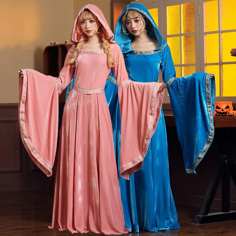 Halloween Costumes Women's Retro European Medieval Dress Pink Blue Court Dress Tea Party Princess Dresses for Female Robe 2022