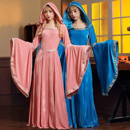 Halloween Costumes Women's Retro European Medieval Dress Pink Blue Court Dress Tea Party Princess Dresses for Female Robe 2022