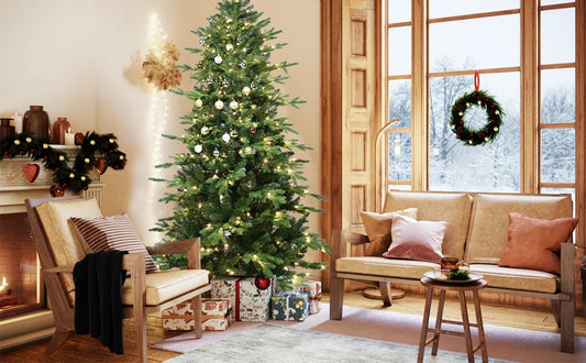 Pre-lit PVC Christmas Tree with Led Lights Hinged Structure Fluffy Realistic Xmas Tree for Home Holiday Decor Stable Stand