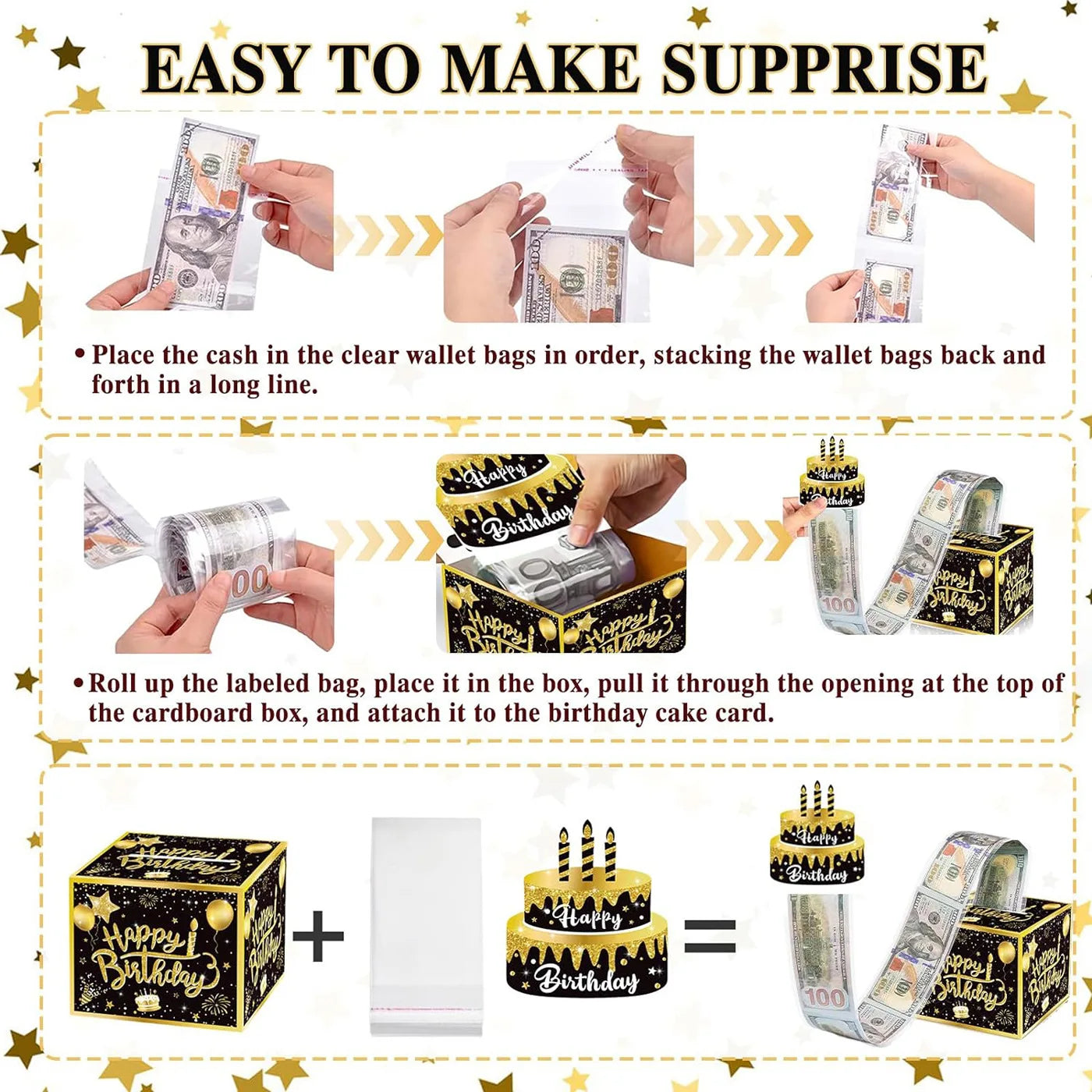 1pcs Birthday Cash Gift Box with Cake Card Funny Pumping Money Box Creative Birthday Gifts for Men Women ﻿