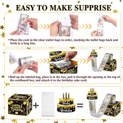 1pcs Birthday Cash Gift Box with Cake Card Funny Pumping Money Box Creative Birthday Gifts for Men Women ﻿