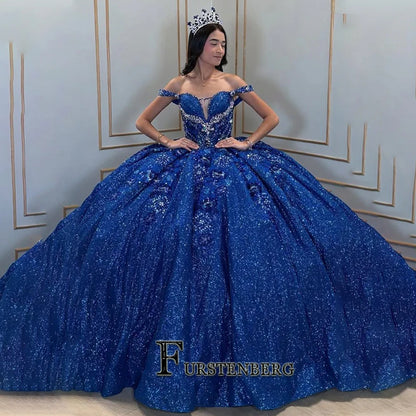 FURSTENBERG Sexy Quinceneara Dress for Women Off Shoulder Sequin Tassles Birthday Party Dresses 15 Anos Vestido Customized