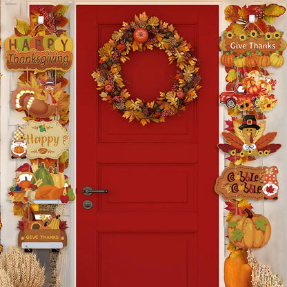 Happy Thanksgiving Day Door Banner Autumn Vine Wreath Dwarf Doll Ornament Gnomes Decorations for Home Tiered Tray Tabletop Decor