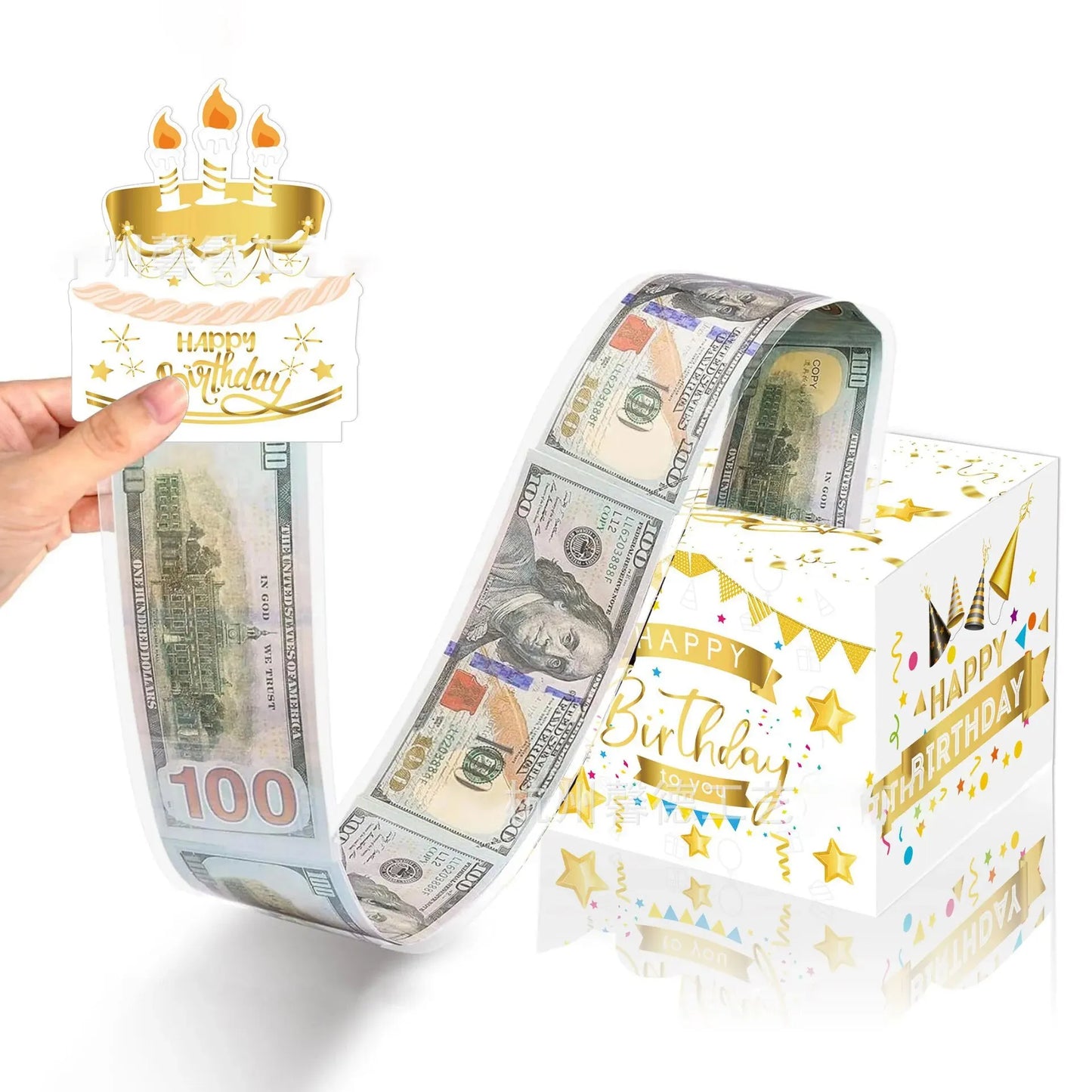 1pcs Birthday Cash Gift Box with Cake Card Funny Pumping Money Box Creative Birthday Gifts for Men Women ﻿