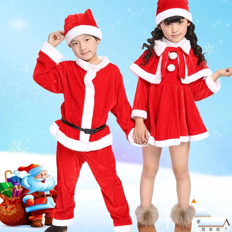 Girl Boy Christmas Costumes Red Santa Claus Children Warm Christmas Party Suit Christmas Kids Clothes