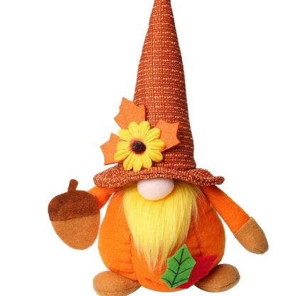 Harvest Festival Decoration Pumpkin Maple Leaf Faceless Old Man Doll Ornament Soft Toy for Autumn Themed Decorations.