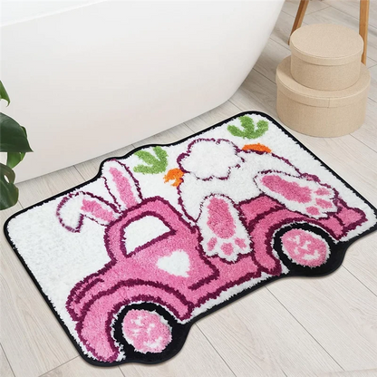 Bunny Truck Easter Bath Mat - Farmhouse Spring Bathroom Rug