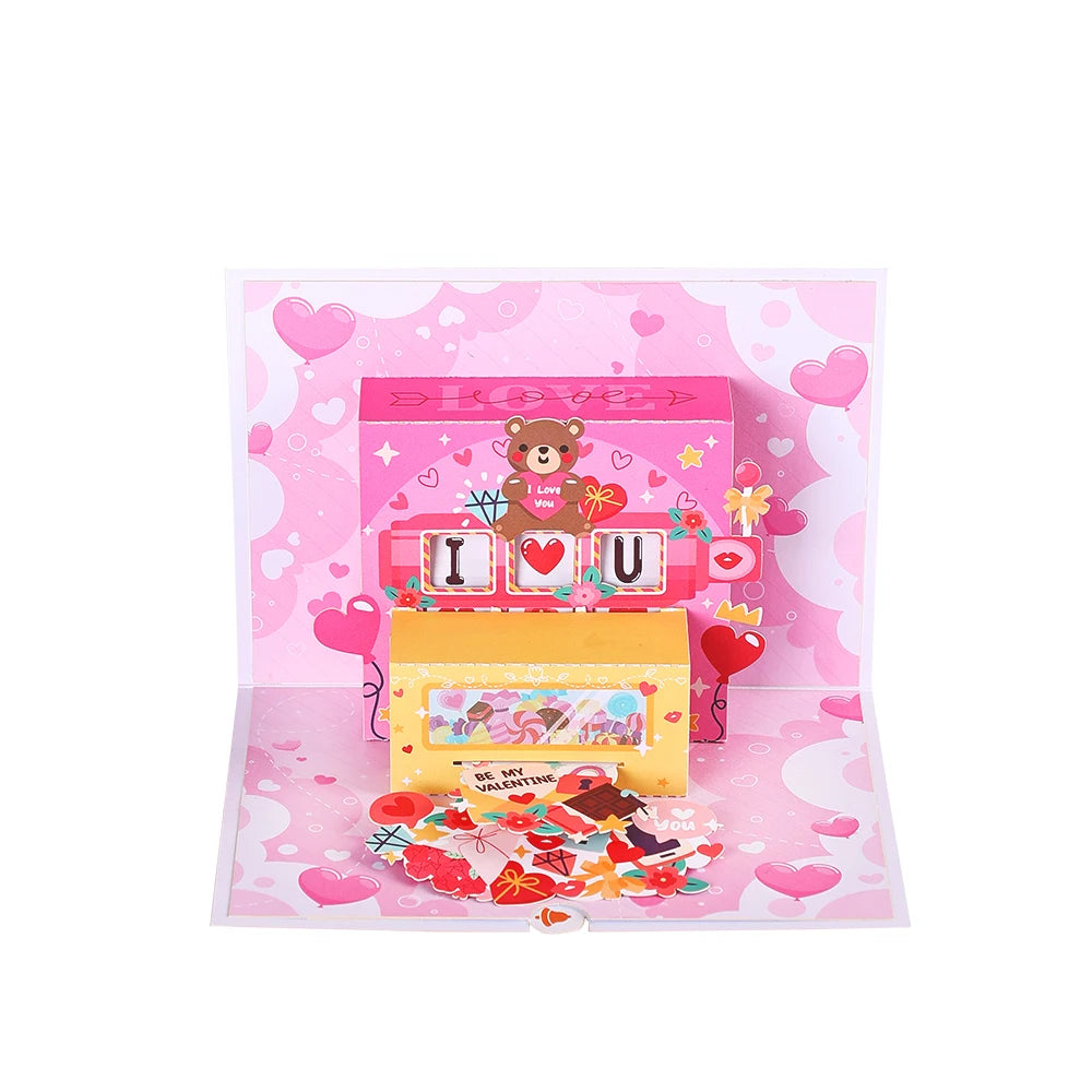 Valentine's Day Pop-Up 3D Cupid Cat Greeting Card - Romantic Love Gift