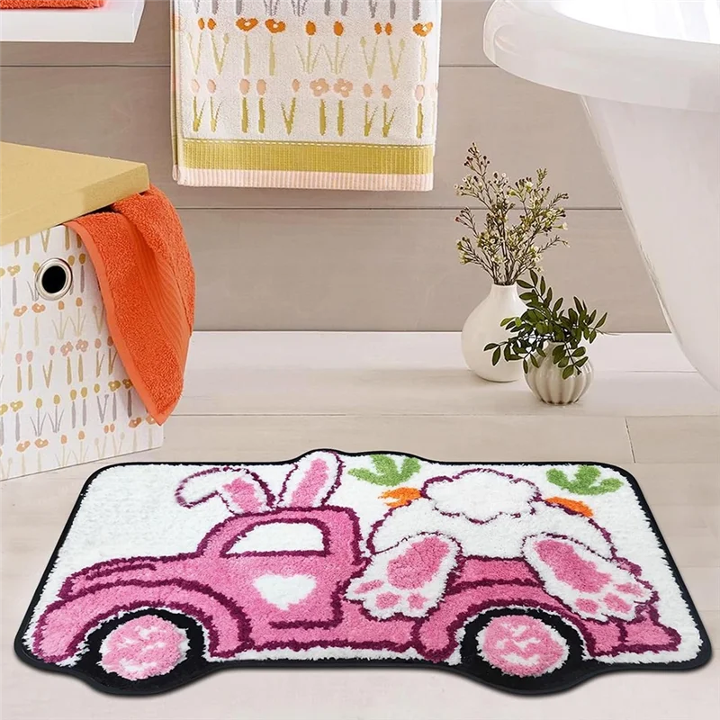 Bunny Truck Easter Bath Mat - Farmhouse Spring Bathroom Rug