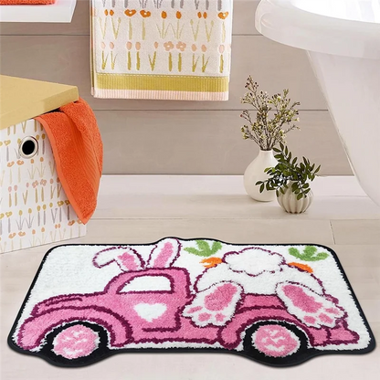 Bunny Truck Easter Bath Mat - Farmhouse Spring Bathroom Rug