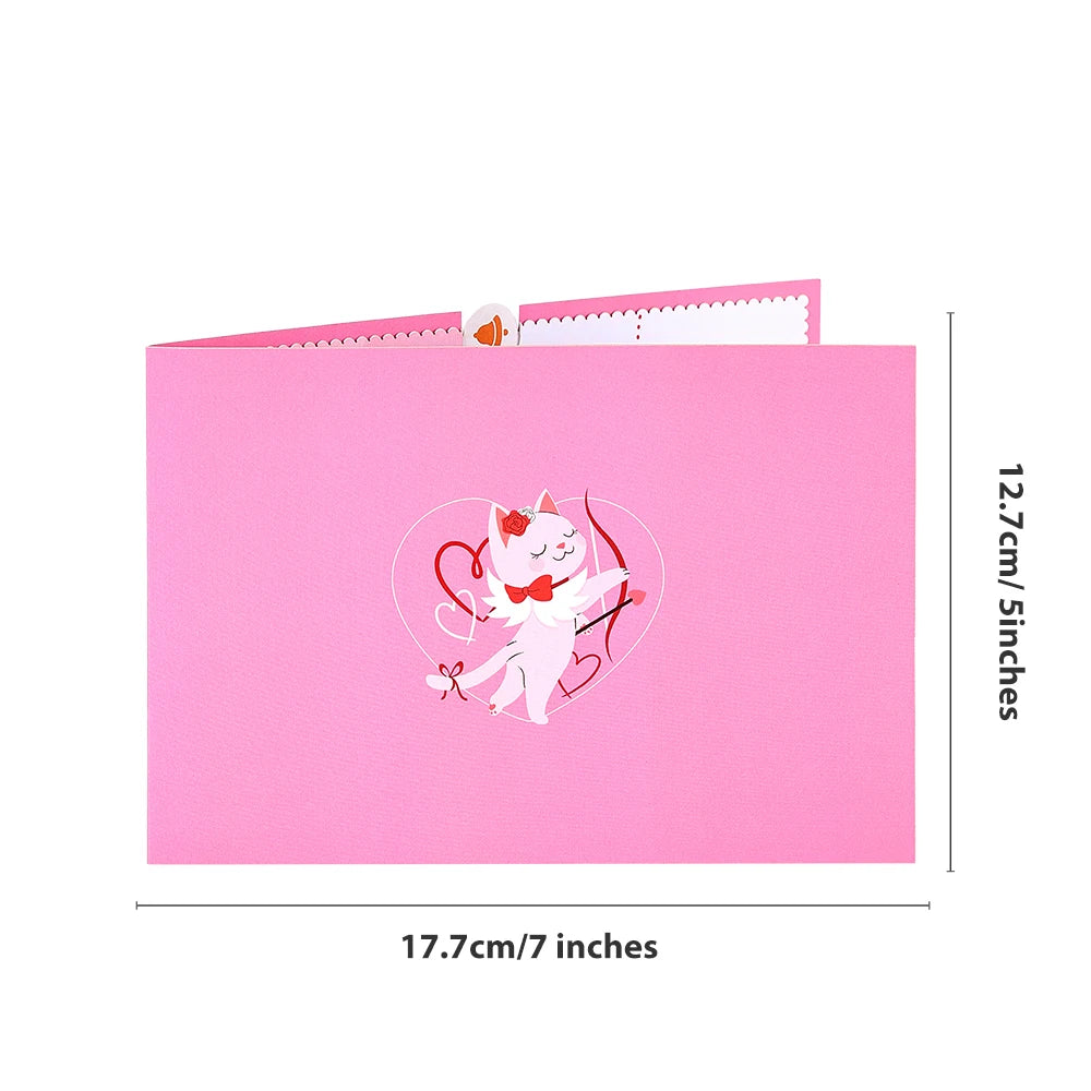 Valentine's Day Pop-Up 3D Cupid Cat Greeting Card - Romantic Love Gift