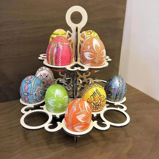 A19F-Easter Eggs Stand Shelf Reusable Ornament Storage 2 Tier Rack Wood Display For Kitchen Desktop Counter Countertop