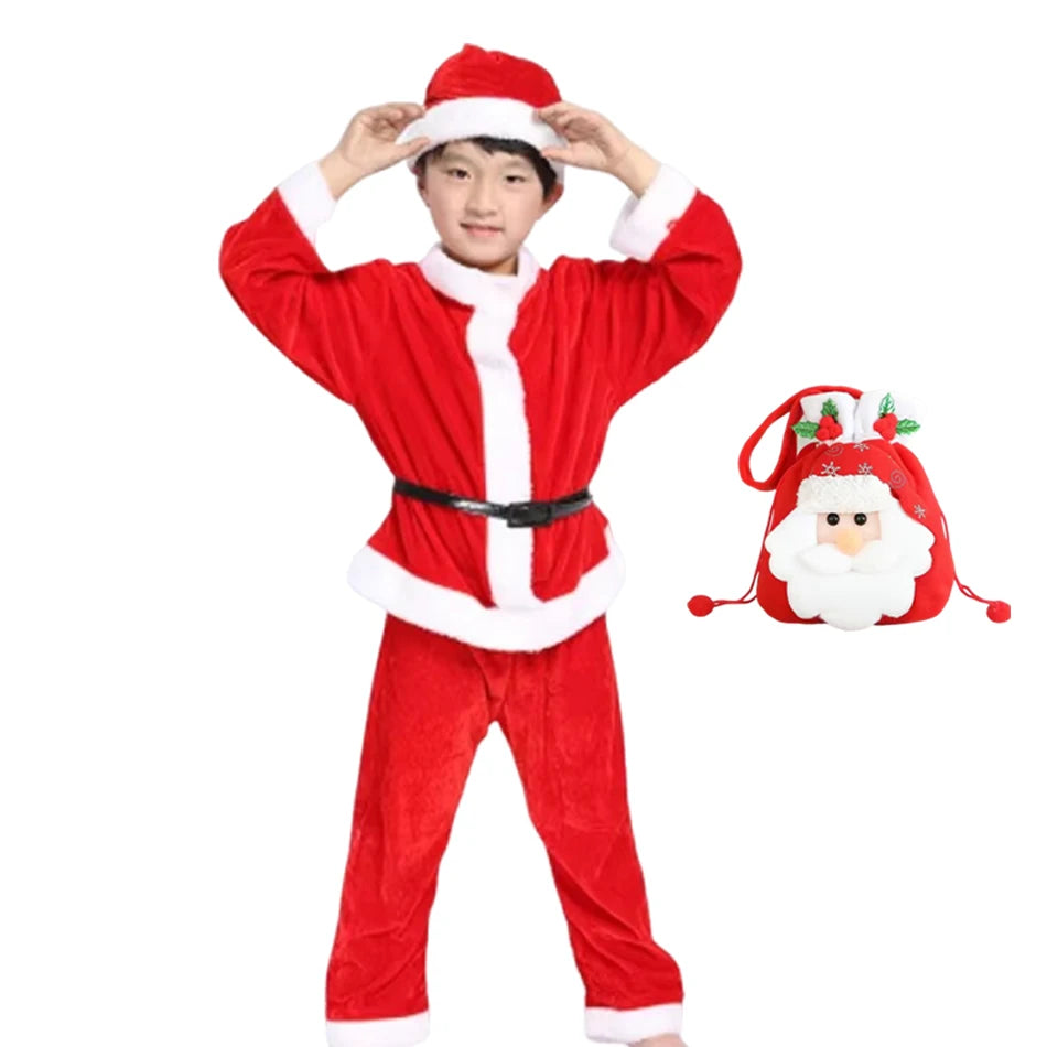 Girl Boy Christmas Costumes Red Santa Claus Children Warm Christmas Party Suit Christmas Kids Clothes