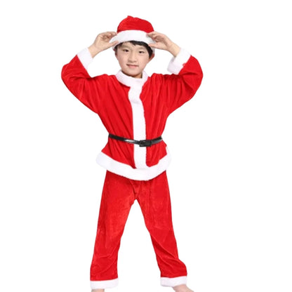 Girl Boy Christmas Costumes Red Santa Claus Children Warm Christmas Party Suit Christmas Kids Clothes