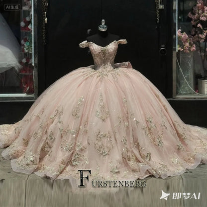 FURSTENBERG Baby Pink 15 Years Quinceneara Dress Bow Bead Cape Formal Party Dress 15 year old quinceanera dresses Customized