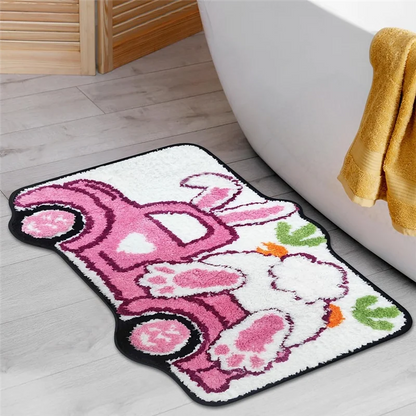 Bunny Truck Easter Bath Mat - Farmhouse Spring Bathroom Rug