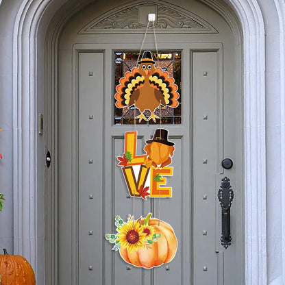 Happy Thanksgiving Day Door Banner Autumn Vine Wreath Dwarf Doll Ornament Gnomes Decorations for Home Tiered Tray Tabletop Decor