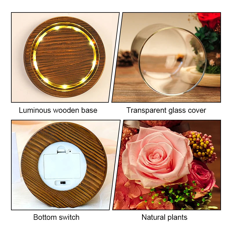 Forever Yours - Eternal Preserved Rose Gift Box with Teddy Bear & LED Lights