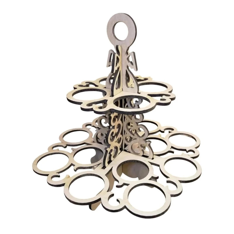 A19F-Easter Eggs Stand Shelf Reusable Ornament Storage 2 Tier Rack Wood Display For Kitchen Desktop Counter Countertop