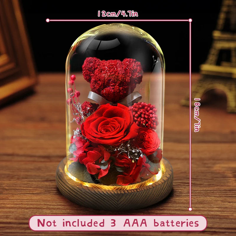Forever Yours - Eternal Preserved Rose Gift Box with Teddy Bear & LED Lights