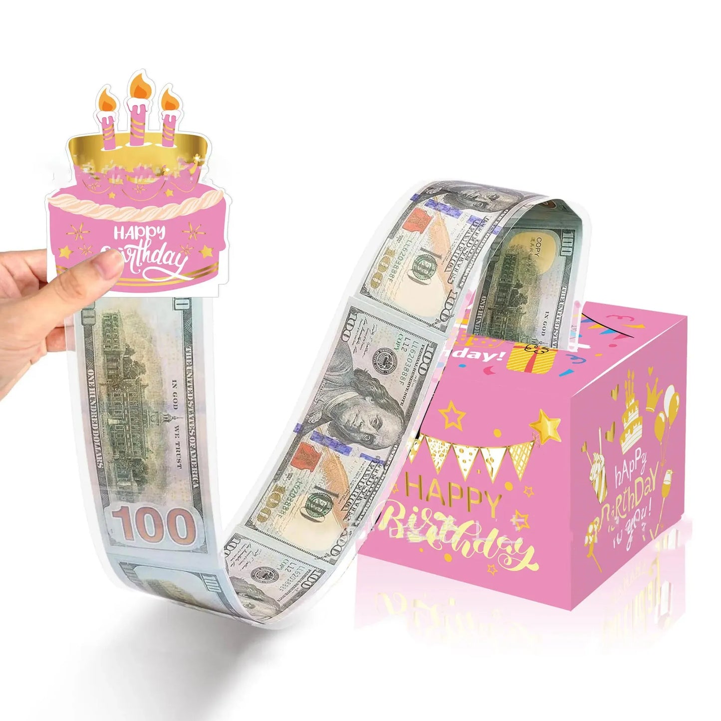 1pcs Birthday Cash Gift Box with Cake Card Funny Pumping Money Box Creative Birthday Gifts for Men Women ﻿