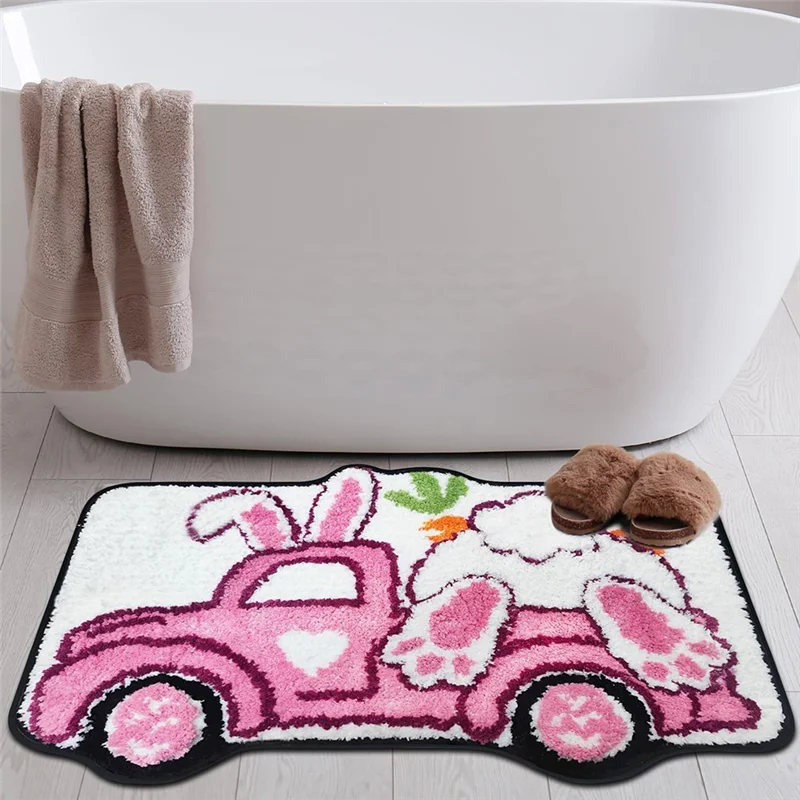 Bunny Truck Easter Bath Mat - Farmhouse Spring Bathroom Rug