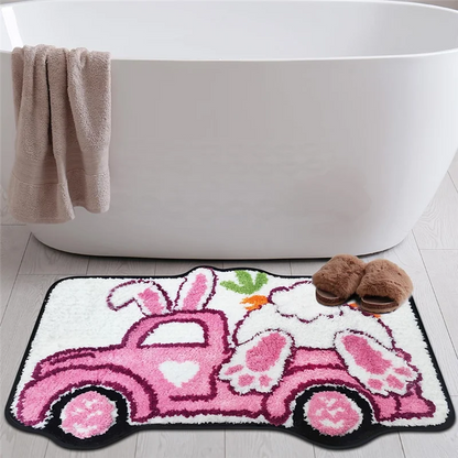 Bunny Truck Easter Bath Mat - Farmhouse Spring Bathroom Rug