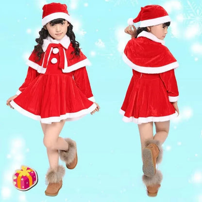 Girl Boy Christmas Costumes Red Santa Claus Children Warm Christmas Party Suit Christmas Kids Clothes