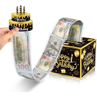 1pcs Birthday Cash Gift Box with Cake Card Funny Pumping Money Box Creative Birthday Gifts for Men Women ﻿