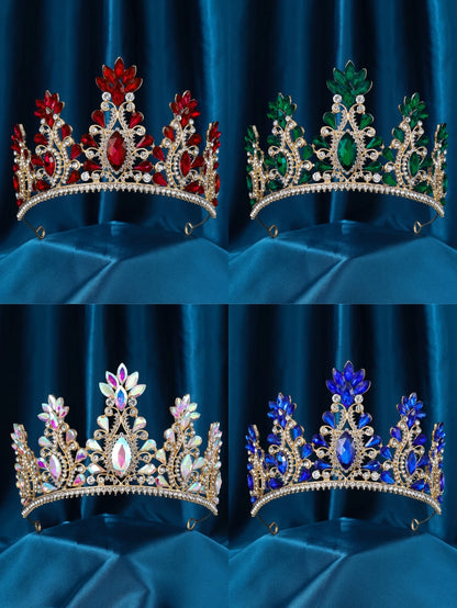 Baroque Red Crystal Tiaras And Crowns Prom Rhinestone Bridal Diadem Crown Taira For Women Wedding Hair Accessories Jewelry Crown