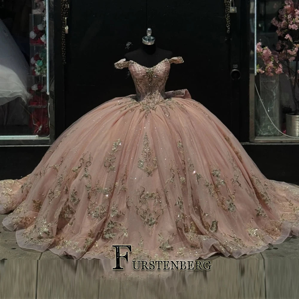 FURSTENBERG Baby Pink 15 Years Quinceneara Dress Bow Bead Cape Formal Party Dress 15 year old quinceanera dresses Customized