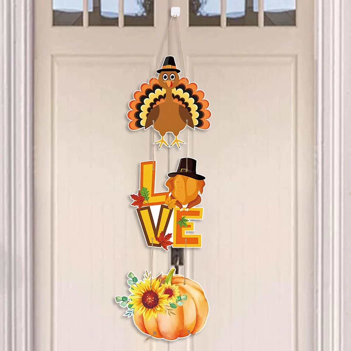 Happy Thanksgiving Day Door Banner Autumn Vine Wreath Dwarf Doll Ornament Gnomes Decorations for Home Tiered Tray Tabletop Decor