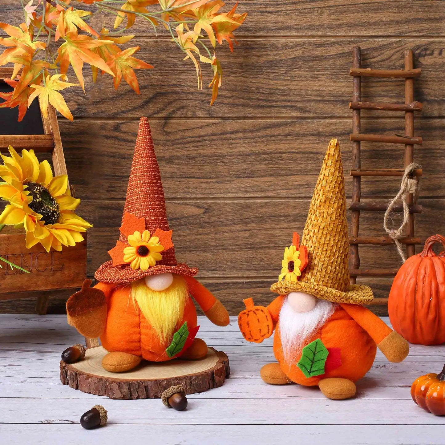 Harvest Festival Decoration Pumpkin Maple Leaf Faceless Old Man Doll Ornament Soft Toy for Autumn Themed Decorations.