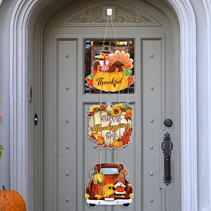 Happy Thanksgiving Day Door Banner Autumn Vine Wreath Dwarf Doll Ornament Gnomes Decorations for Home Tiered Tray Tabletop Decor