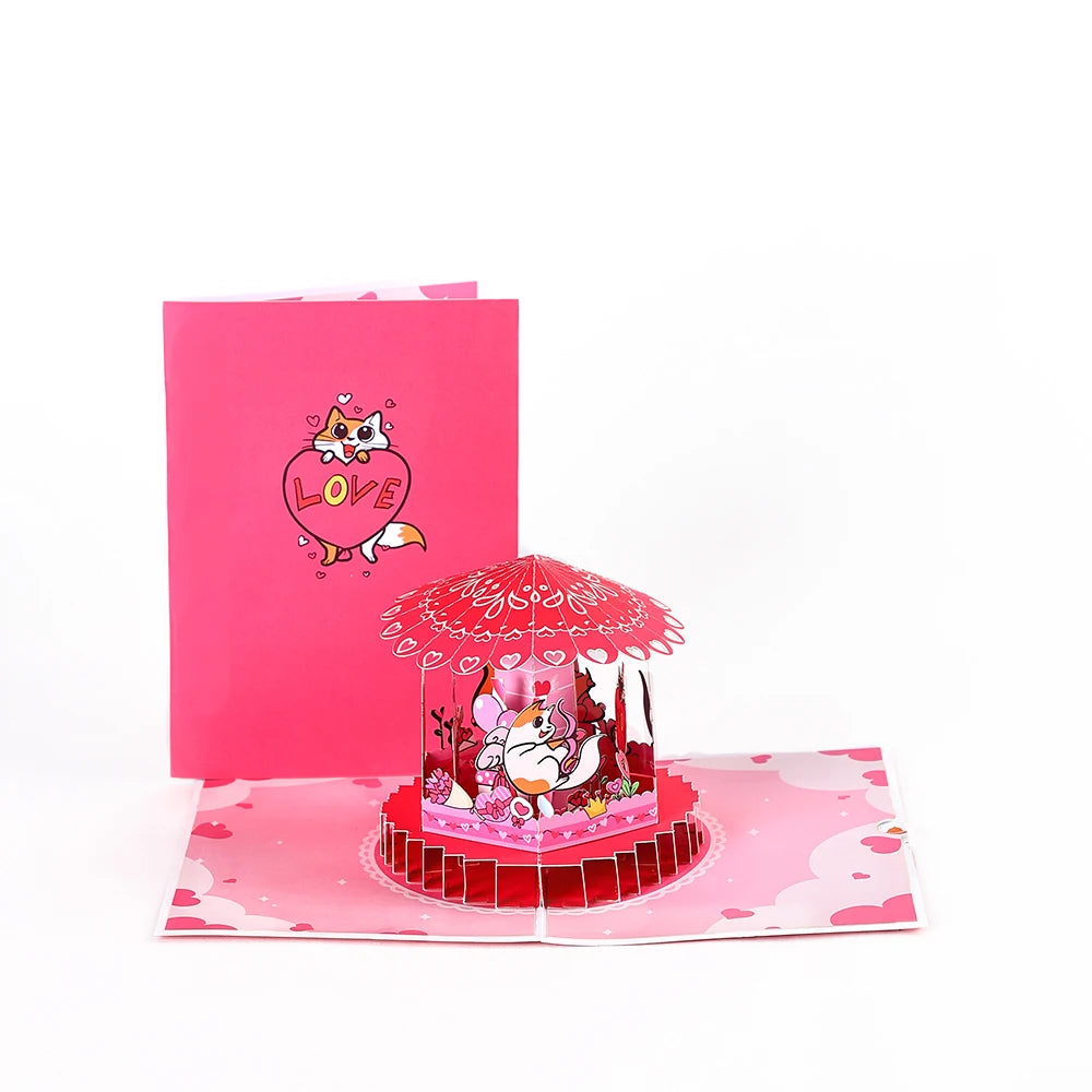 Valentine's Day Pop-Up 3D Cupid Cat Greeting Card - Romantic Love Gift