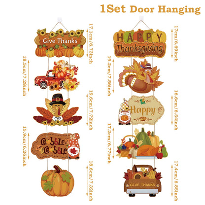 Happy Thanksgiving Day Door Banner Autumn Vine Wreath Dwarf Doll Ornament Gnomes Decorations for Home Tiered Tray Tabletop Decor