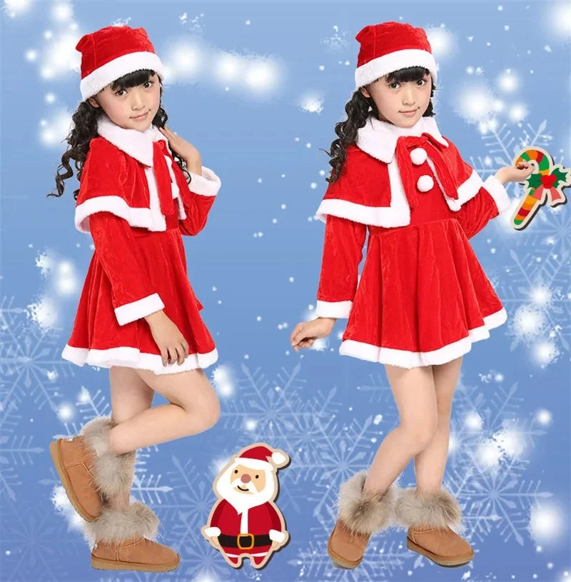 Girl Boy Christmas Costumes Red Santa Claus Children Warm Christmas Party Suit Christmas Kids Clothes