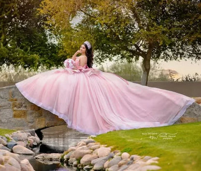 FURSTENBERG Princess Bow Quinceneara Dress Ball Gown Kids Girl Ruffles Beads Royal Train 15 Anos Vestido Customized Plus Size