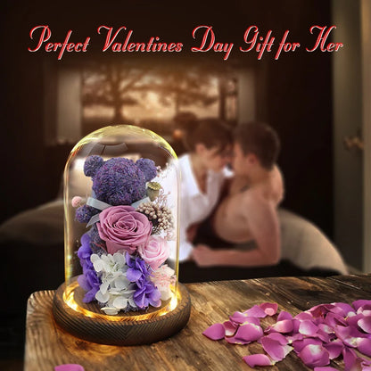 Forever Yours - Eternal Preserved Rose Gift Box with Teddy Bear & LED Lights
