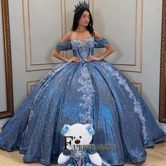 FURSTENBERG Shiny Quinceneara Dress for Youth Sweetheart Off shoulder Formal Dresses Gala Dress Vestido De 15 Customized