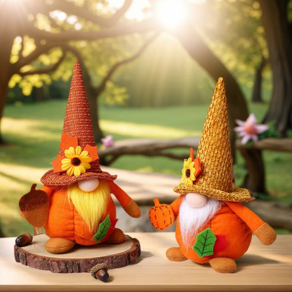 Harvest Festival Decoration Pumpkin Maple Leaf Faceless Old Man Doll Ornament Soft Toy for Autumn Themed Decorations.